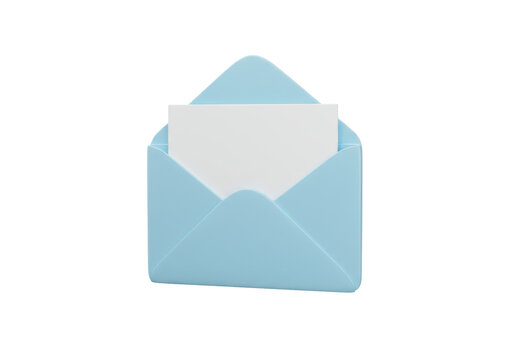 Isolated Light Blue Envelope with White Paper, Email Communication, Correspondence
