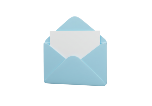 Isolated Light Blue Envelope with White Paper, Email Communication, Correspondence