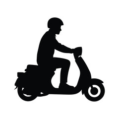Silhouette of a person riding a scooter with a helmet