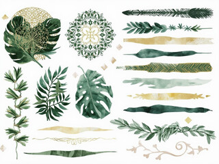 set of floral elements for design