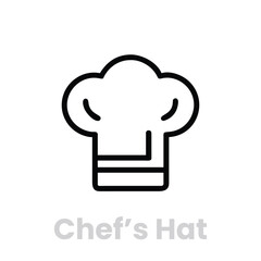 Chefs hat icon vector editable stroke outline sign of the cooks uniform symbol of the culinary profession and restaurant kitchen