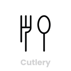 Minimalist cutlery icon, featuring a fork and spoon in a simple, elegant design for restaurant or dining related projects