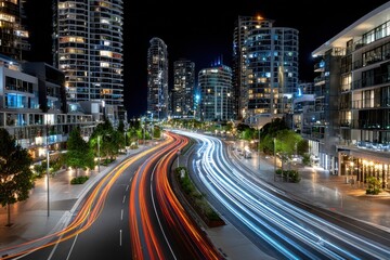 Obraz premium City street with light trails at night