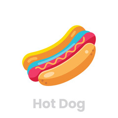 Colorful cartoon illustration of a hot dog icon  perfect for menu design, foodrelated projects, or culinarythemed graphics
