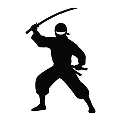 Silhouette of a ninja warrior in action with a sword