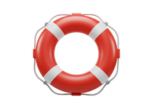 Isolated lifebuoy ring on nautical theme, red and white life preserver for ocean safety