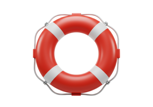 Isolated lifebuoy ring on nautical theme, red and white life preserver for ocean safety