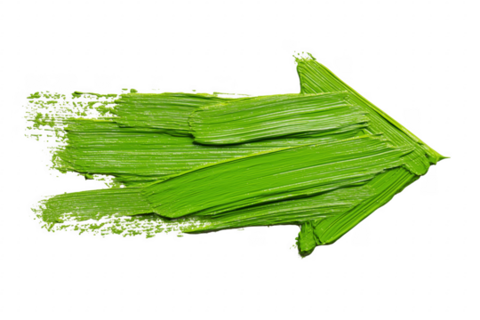 Vibrant green brushstroke arrow isolated on transparent background concept of direction and progress