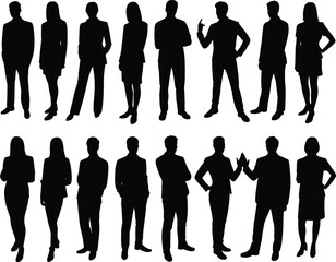 Silhouettes of diverse business professionals standing confidently, teamwork concept, corporate leadership, office workers, professional team