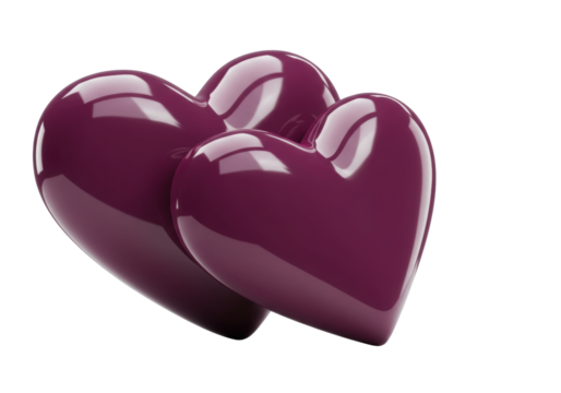 Isolated pair of love hearts in dark plum, glossy and smooth. Great for Valentine's Day. - Powered by Adobe