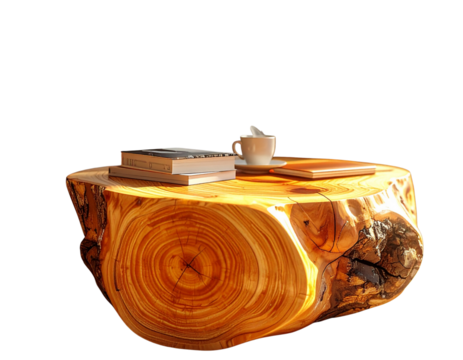  Minimalist Wooden Log with Books and Coffee Cup