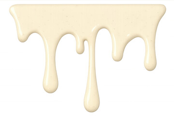 Melting vanilla cream dripping illustration on transparent background. White chocolate sauce flowing dessert topping art
