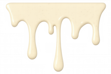 Melting vanilla cream dripping illustration on transparent background. White chocolate sauce flowing dessert topping art