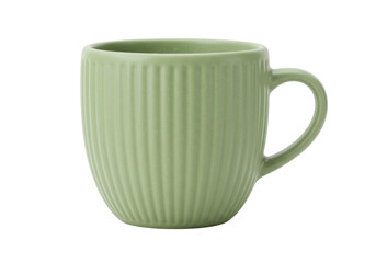 Isolated light green ribbed mug with curved handle for tea or coffee in close-up studio shot