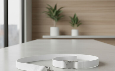 Minimalist White Lanyard on a Modern Desk with Clean Background