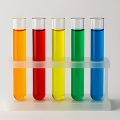 A set of test tubes with colorful liquids on plain background