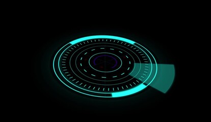Futuristic teal hud interface animation rotating scanner cyberpunk abstract background. Teal hud interface animation futuristic rotating scanner glowing neon circles abstract loop. - Powered by Adobe