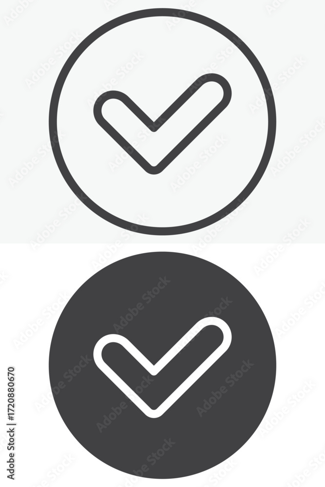 Poster circular check mark button vector icon set in line and solid style