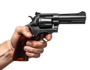 hand holding a pistol on white background