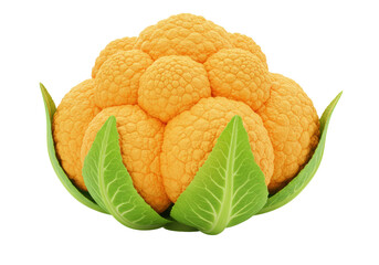 Isolated Orange Cauliflower with Leaves close-up of fresh vegetable nutrition vitamin food