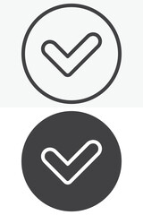 Circular check mark button vector icon set in line and solid style