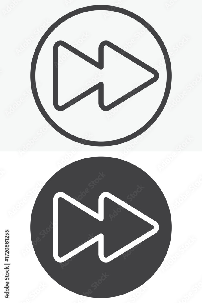 Poster fast forward button vector icon set in line and solid style