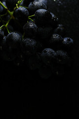 Fresh black grapes close up, organic fruit, healthy food