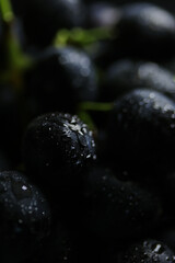 Fresh black grapes close up, organic fruit, healthy food