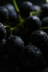 Fresh black grapes close up, organic fruit, healthy food