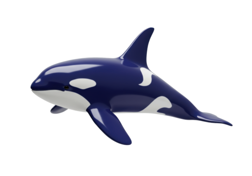 Isolated killer whale or orca illustration facing left, marine predator in blue and white