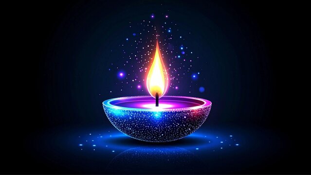A shining Diya lamp with a celestial galaxy texture celebrating the auspicious Hindu festival of Diwali