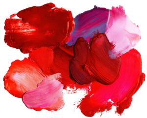 Vivid red, pink, and purple brush strokes create abstract art composition with expressive texture and dynamic movement on transparency background