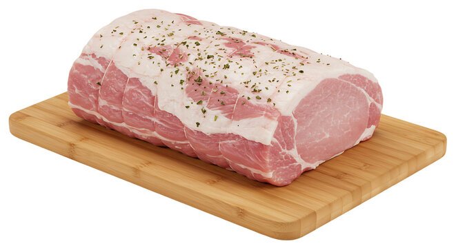 Pork loin roast seasoned with herbs isolated on transparent background, a versatile and lean cut of meat, ideal for grilling, roasting, or slicing