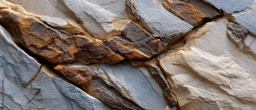 Poster geology fossil strata concept. textured rock surface with earthy tones and layered patterns.