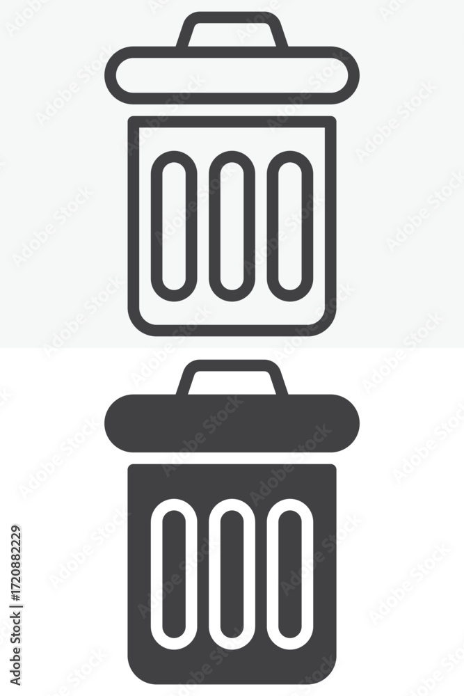 Aufkleber trash bin button vector icon set in line and solid style