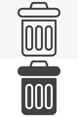 Trash bin button vector icon set in line and solid style