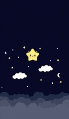 Fototapeta premium Cute Starry Night Sky with Clouds and Moon.