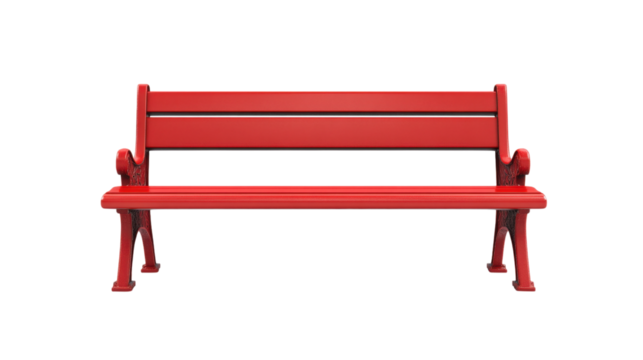 Red park bench isolated on a transparent background