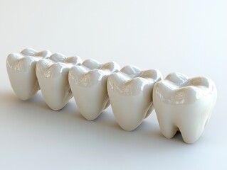 Row of Shiny White Molar Teeth on a Clean White Background