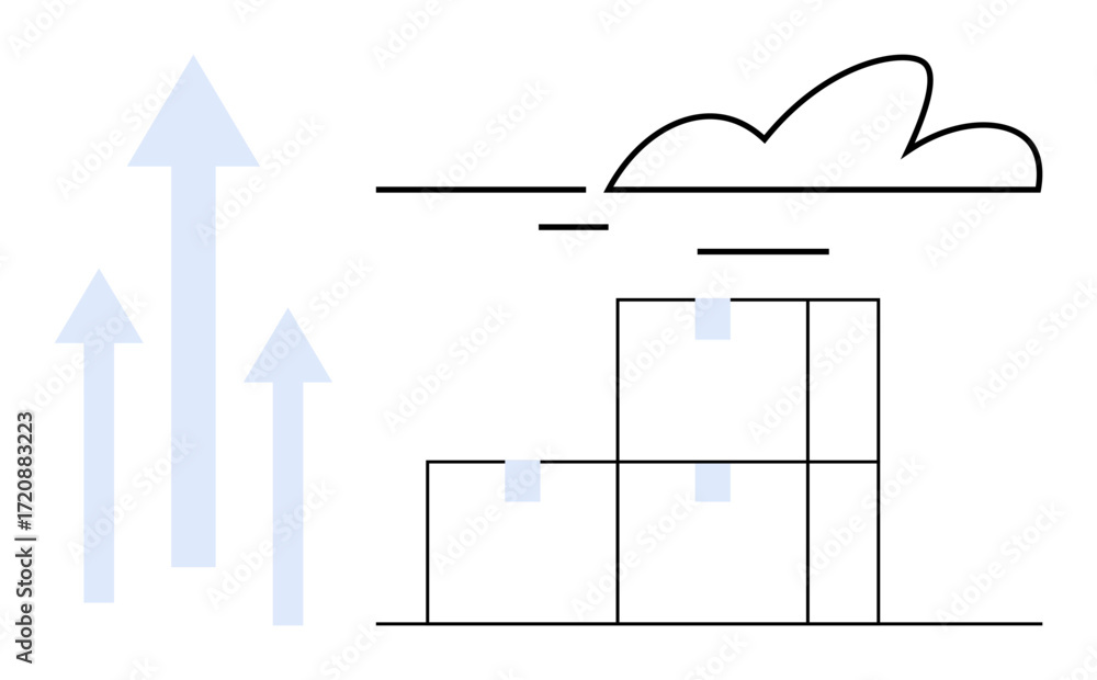 Aufkleber minimalist design with stacked blocks and arrows pointing upward, representing growth, progress, and