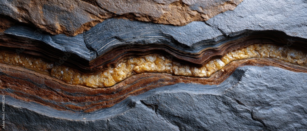 Poster geology fossil strata concept. textured rock layers with intricate patterns and colors showcasing ge