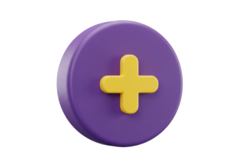 Isolated purple button with yellow plus sign for application or website interface design