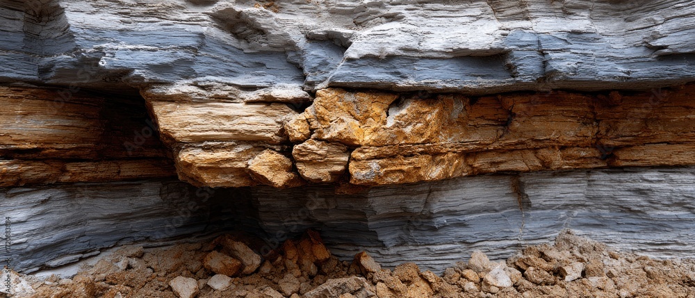 Poster geology fossil strata concept. rock layers displaying intricate textures and colors in natural forma