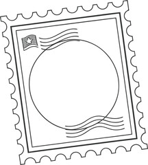 Obraz premium Simple circular blank postage stamp border outline icon with dotted perforation edges.