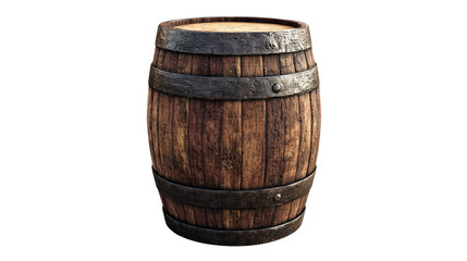 Fototapeta premium Wooden barrel with metal bands isolated on a transparent background