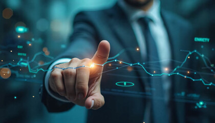 Businessman Interacting with Digital Financial Graph