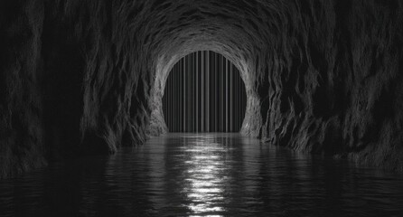Dark Tunnel with Water Reflection.