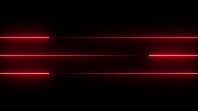 Red Neon Laser Light Lines Background, Glowing Futuristic Abstract Technology Pattern, Shining Horizontal Energy Beams on Dark Black Backdrop, Cyber Digital Motion Design Effect 4K Video