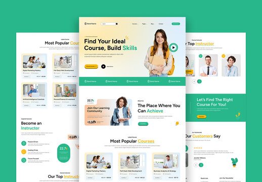 Modern Online Course E-Learning Platform Website Landing Page UI Kit Design
