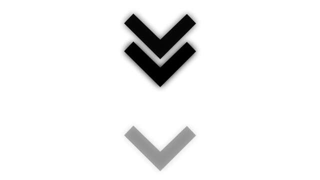 Abstract geometric animation featuring three downward pointing chevron shapes in shades of gray and black on a white background